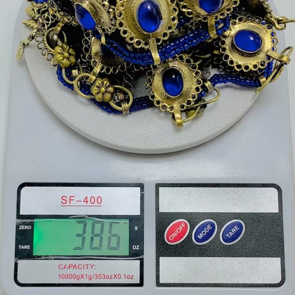 Blue Stones Necklace, Unique Oversized Necklace, Handmade Tribal Kuchi Boho - Picture 13 of 13